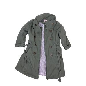 Anthropologie Tulle Green White Belted Trench Coat Size Medium